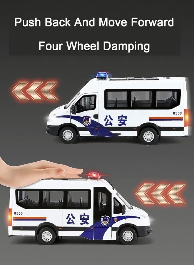 KENIRY1:24 Scale Exclusive Alloy Metal Pull Back Die-cast Car Model with Sound Light Mini Auto Toy for Kids Metal Model Toy Car with Sound and Light (1.24 -Scale Police Van-White) - Image 3
